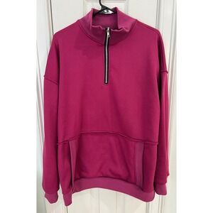 Magenta Quarter Zip Pullover Sweatshirt XL Mock Neck Oversized Fleece Magenta